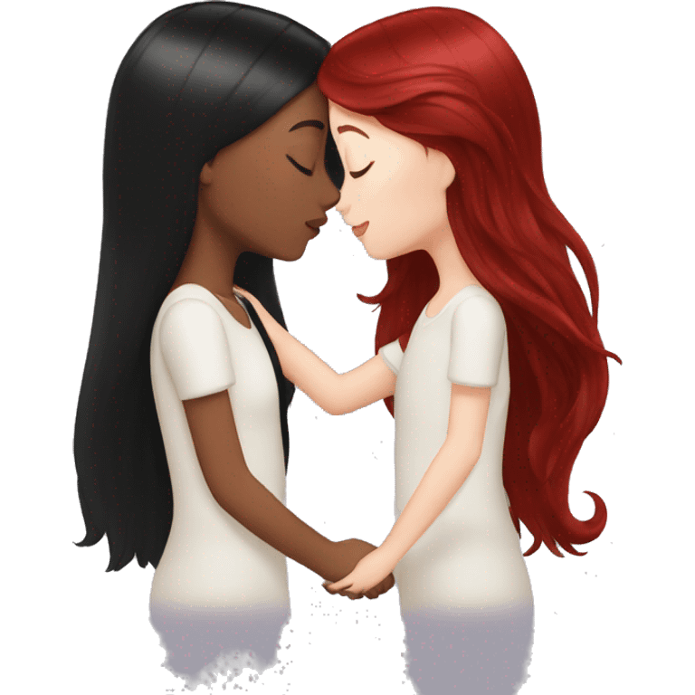 girl with black hair kissing a girl with dark red hair emoji