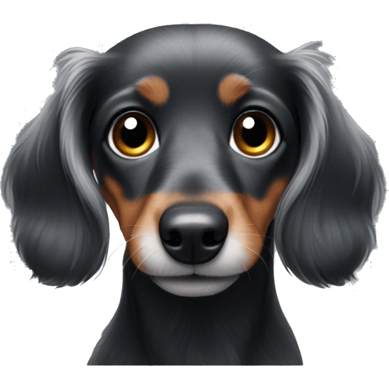 Fluffy black dachshund face with grey emoji