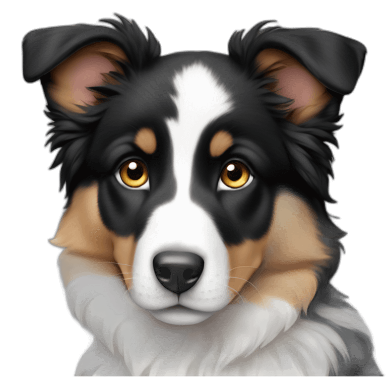 black, white and fire puppy american shepherd with blue eyes sitting emoji