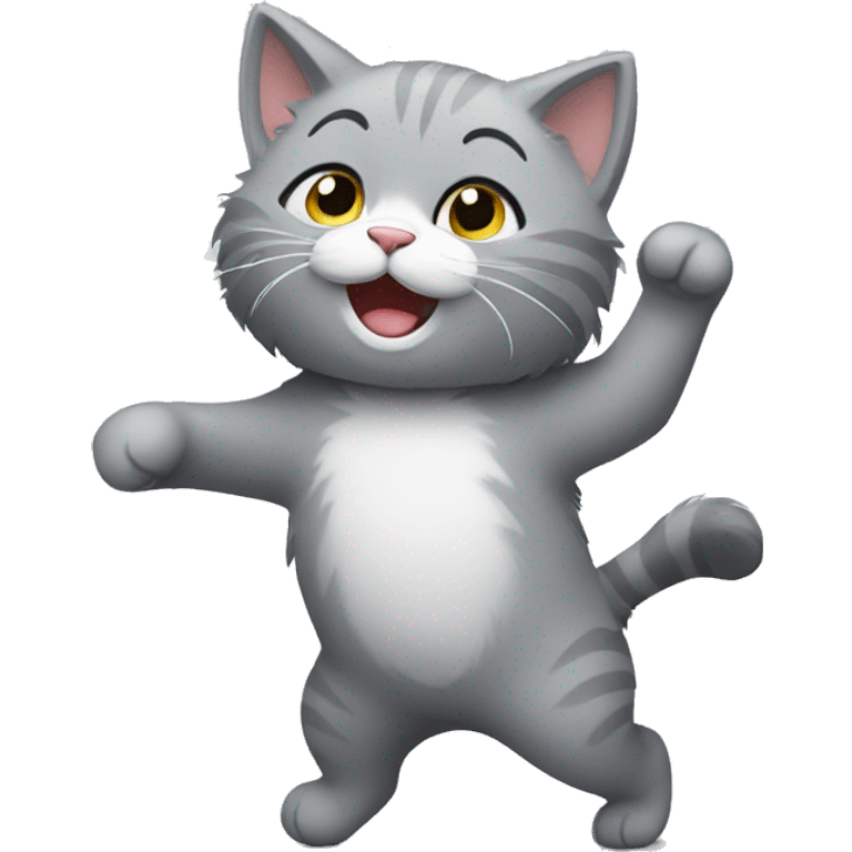 cute fluffy gray cat dancing emoji