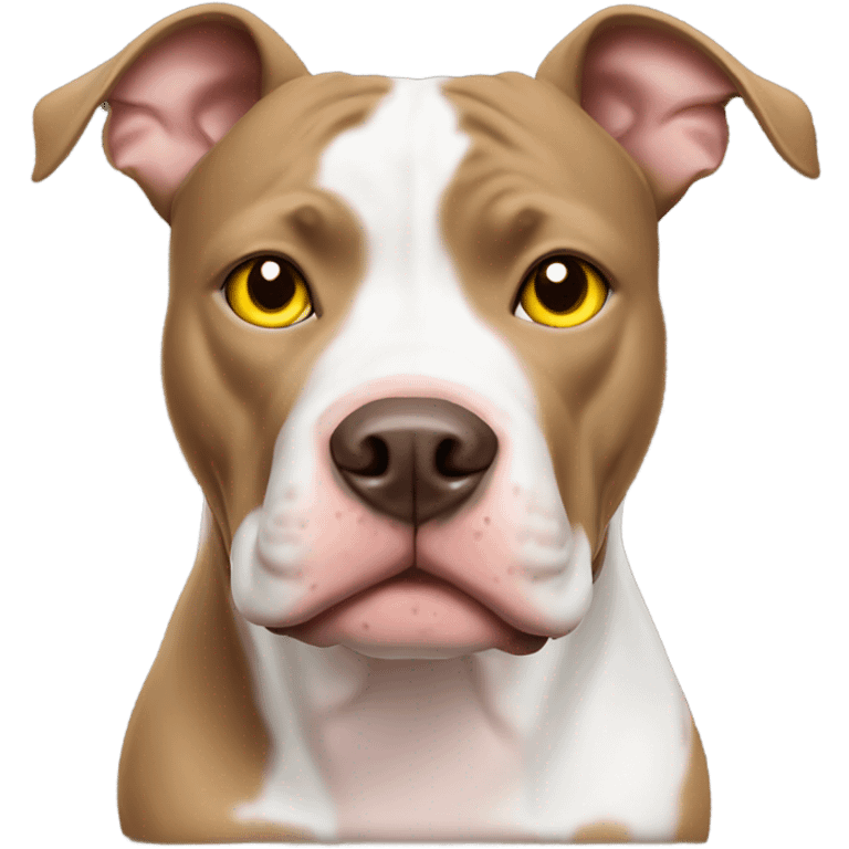 Brown and white pitbull with yellow eyes emoji