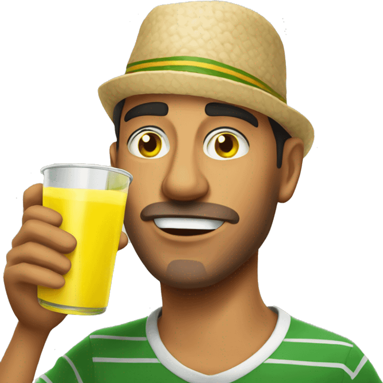 extremely dehydrated mexican guy completely enjoying drinking yellow juice emoji emoji