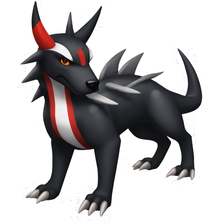 Black Cool Edgy Nargacuga-Houndoom-Garchomp Fakémon with Red and white Edgy markings emoji