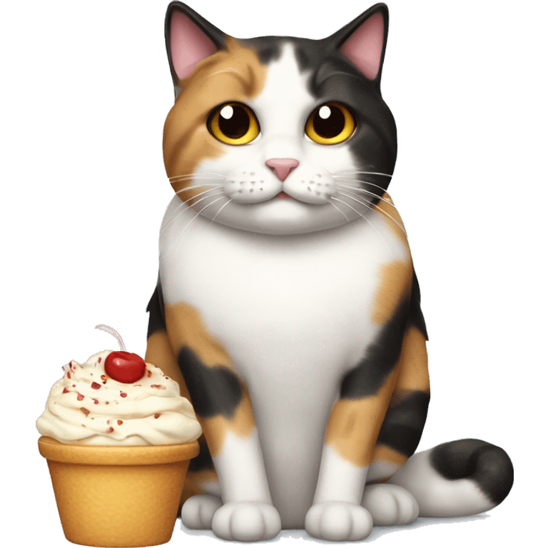 Realistic Fat calico cat with sundae emoji