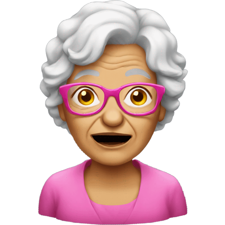 Drunk grandma with pink glasses emoji