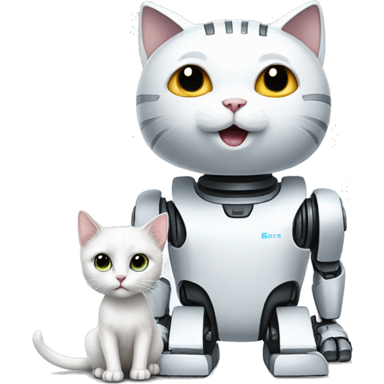 A robot and white kitten as friends emoji