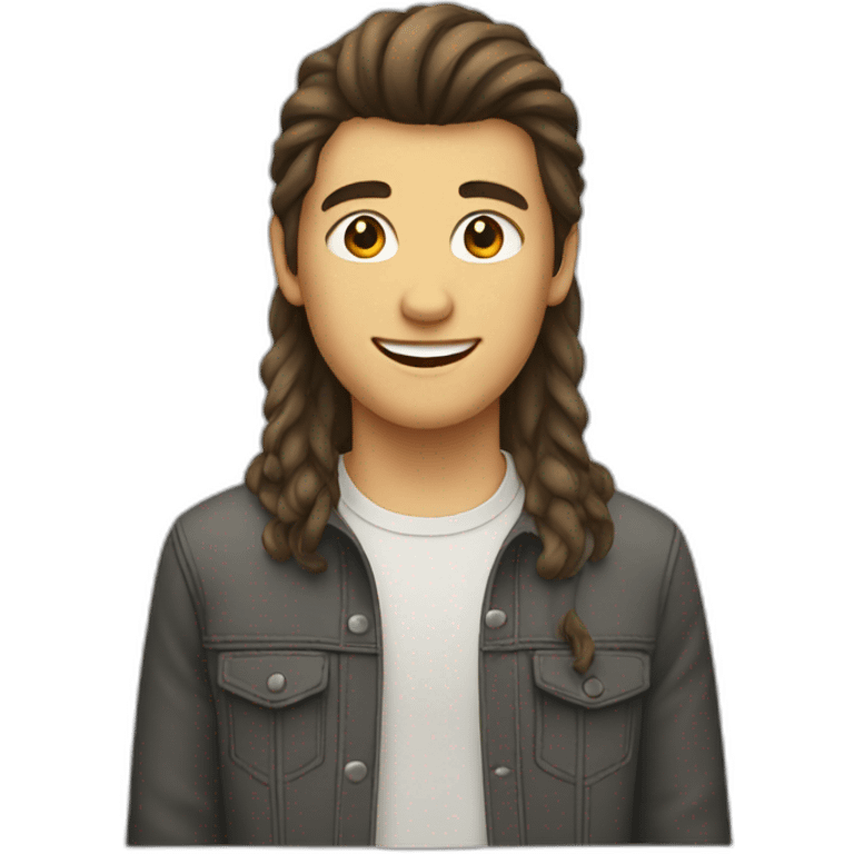 a teenager with mullet with brown hair smiling emoji