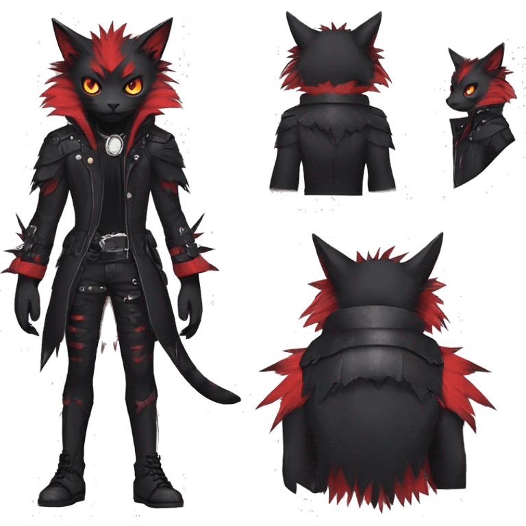 cool edgy black punk red nargacuga-raven-cat-animal hybrid Fakemon collar full body emoji