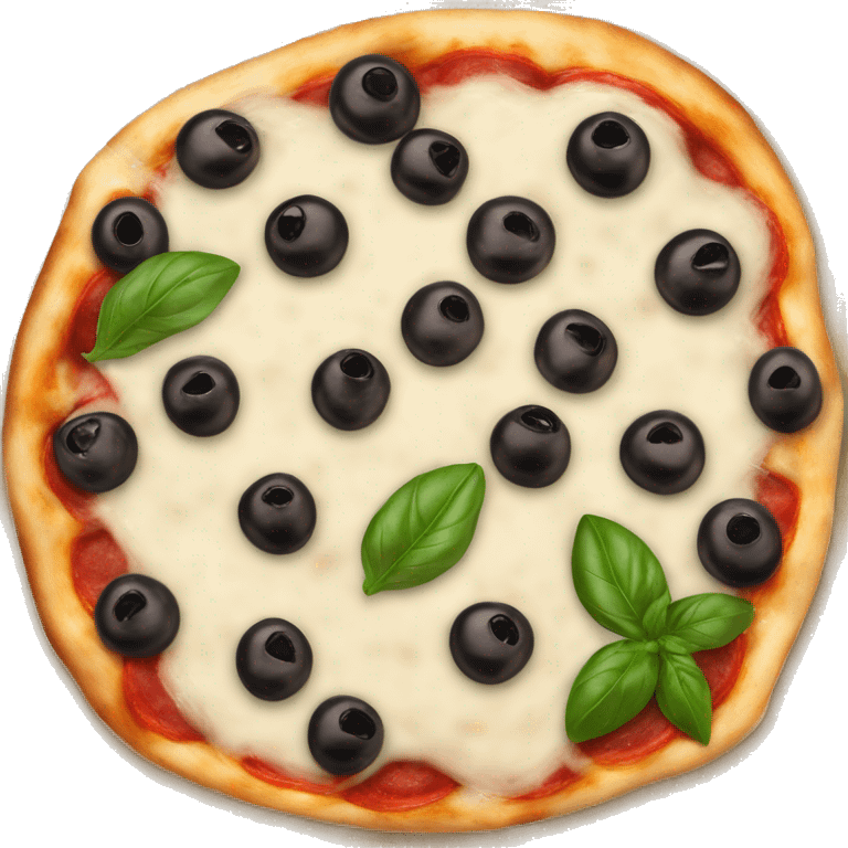 Pizza with mozzarella, basil and black olives  emoji