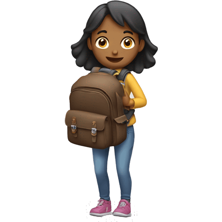 A girl is carrying a backpack. emoji