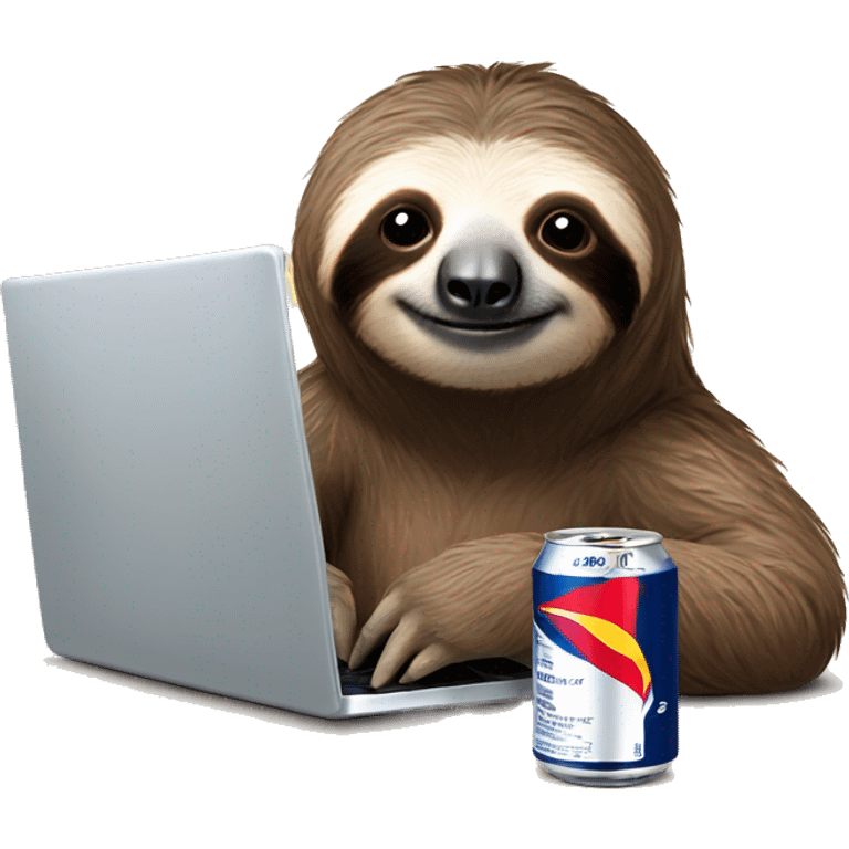 sloth with RedBull can and laptop emoji