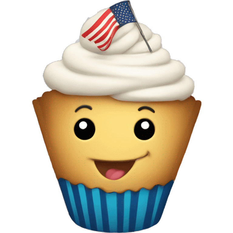 Happy cupcake with an American flag emoji