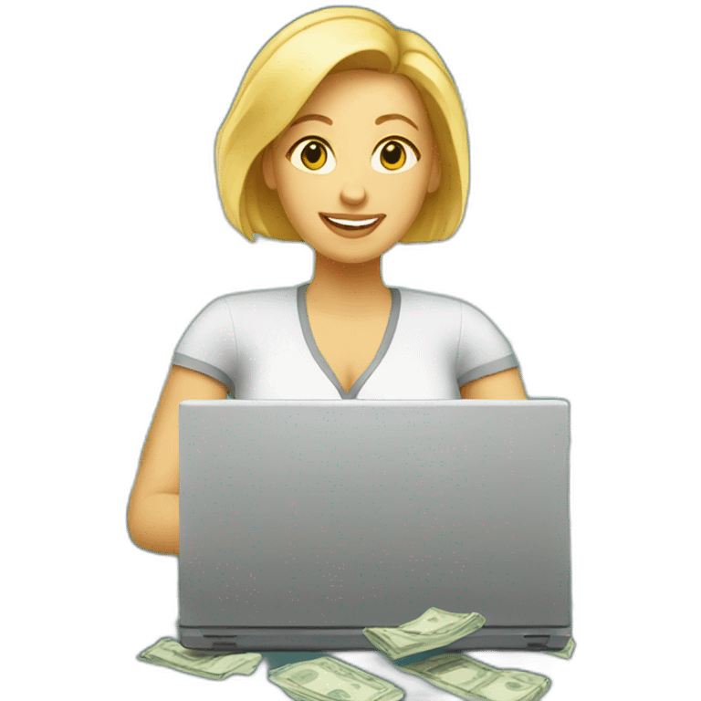 white woman with laptop and money emoji