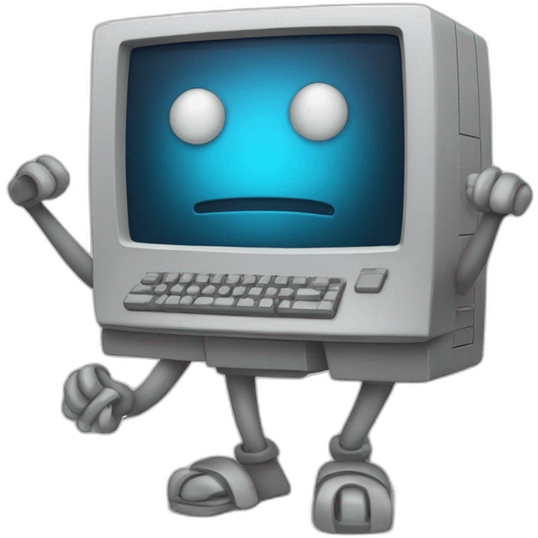 Anthropomorphic computer with arms and legs doing something random emoji