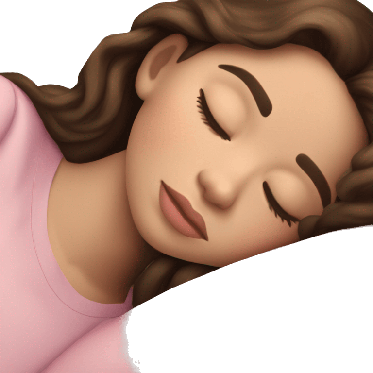 hispanic pretty girl with brown hair and light  pale skin in pink shirt coquette aesthetic sleeping emoji