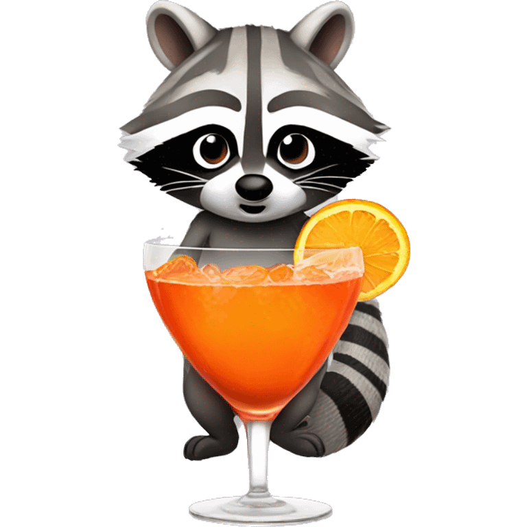 A raccoon drinking aperol spritz emoji