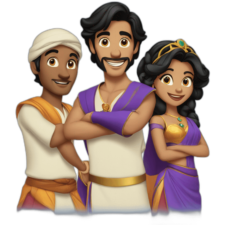 3 men and 1 female dressed like cast of Aladdin  emoji