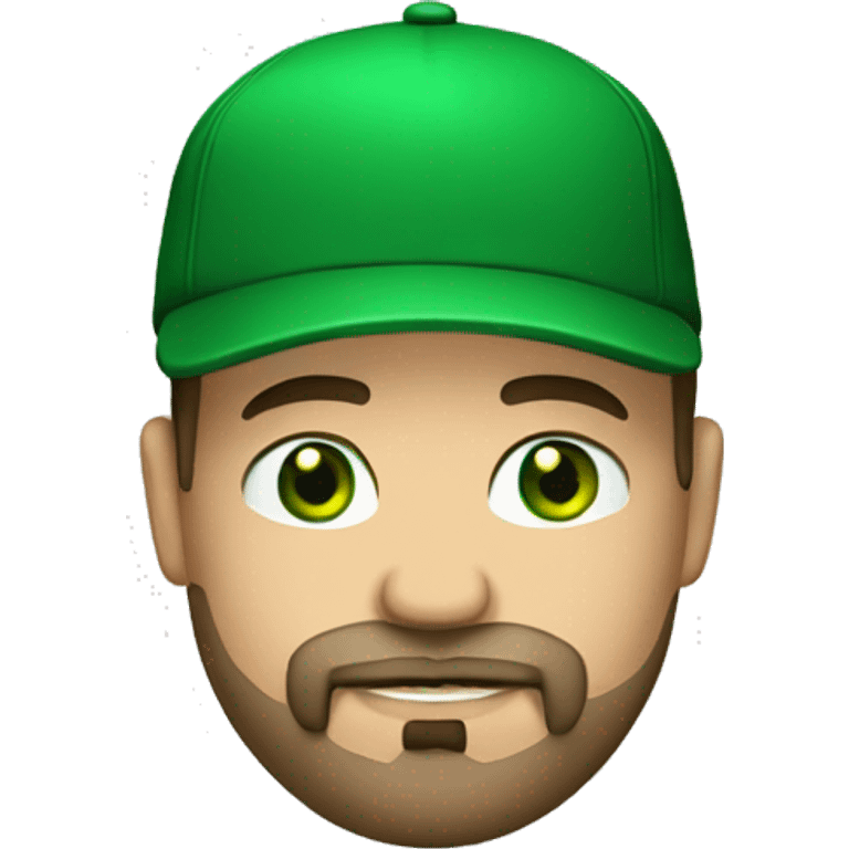 man fat with goatee beard, green eyes and green cap emoji