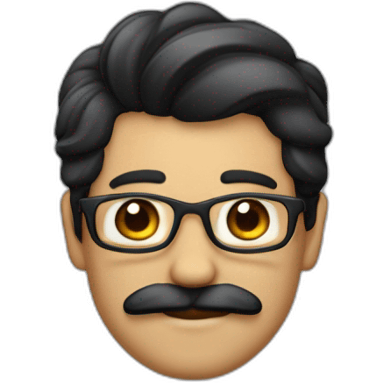 Homme avec les cheveux noir, une mèche sur le côté et une moustache carré de couleur noire  emoji