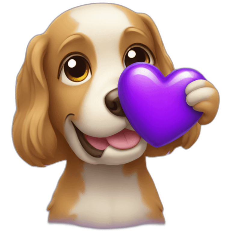 Dog holding a purple heart emoji