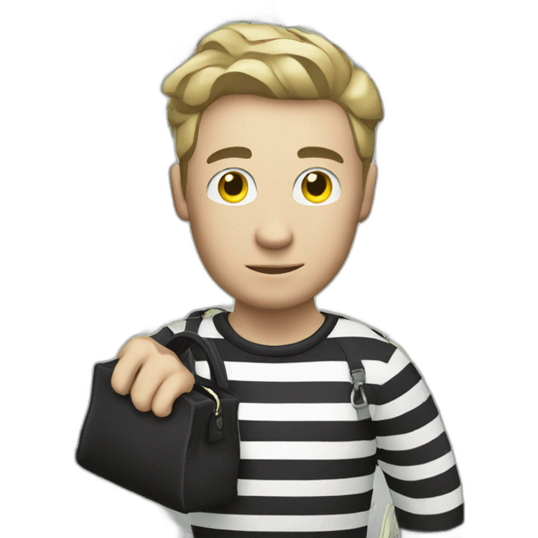 thief in a black and white striped shirt with a bag of money in his hands emoji