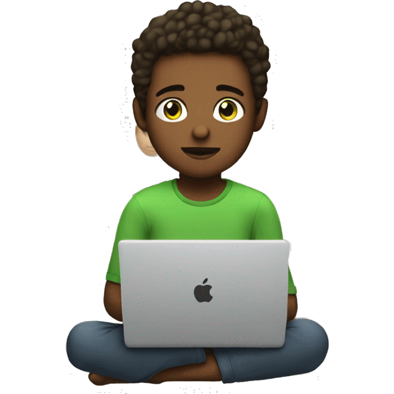 22 years boy having green eyes working on apple  laptop and skin tune should be white emoji