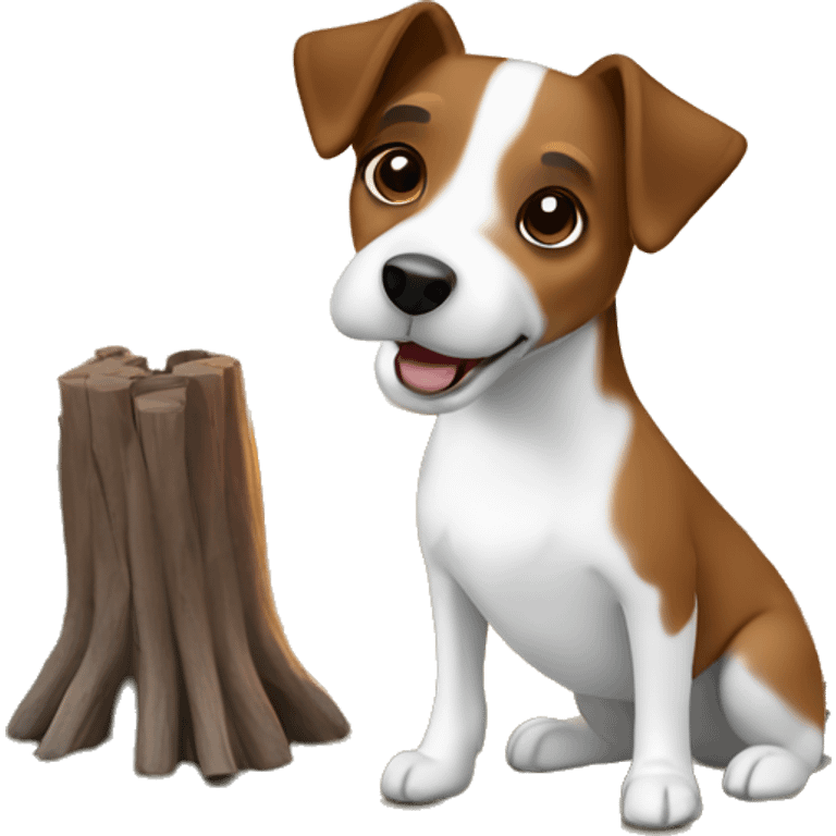 Brown and white Jack Russell terrier sitting by a camp fire emoji