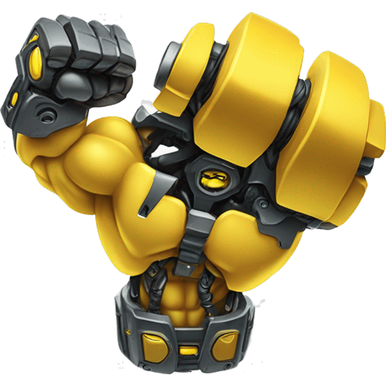 Yellow mechanical cyborg bicep that’s flexing emoji