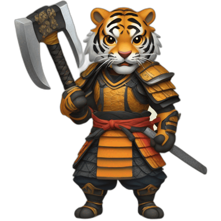 Tiger samurai holding axe emoji