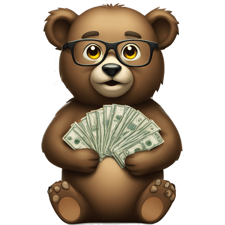 Bear holding a lot of money with glasses  emoji