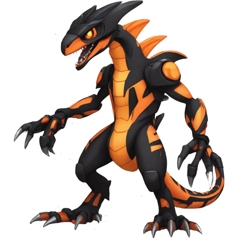  Cool Edgy Black Orange Digimon-Fakemon-Guilmon-Velociraptor-Dragon-Mecha full body emoji