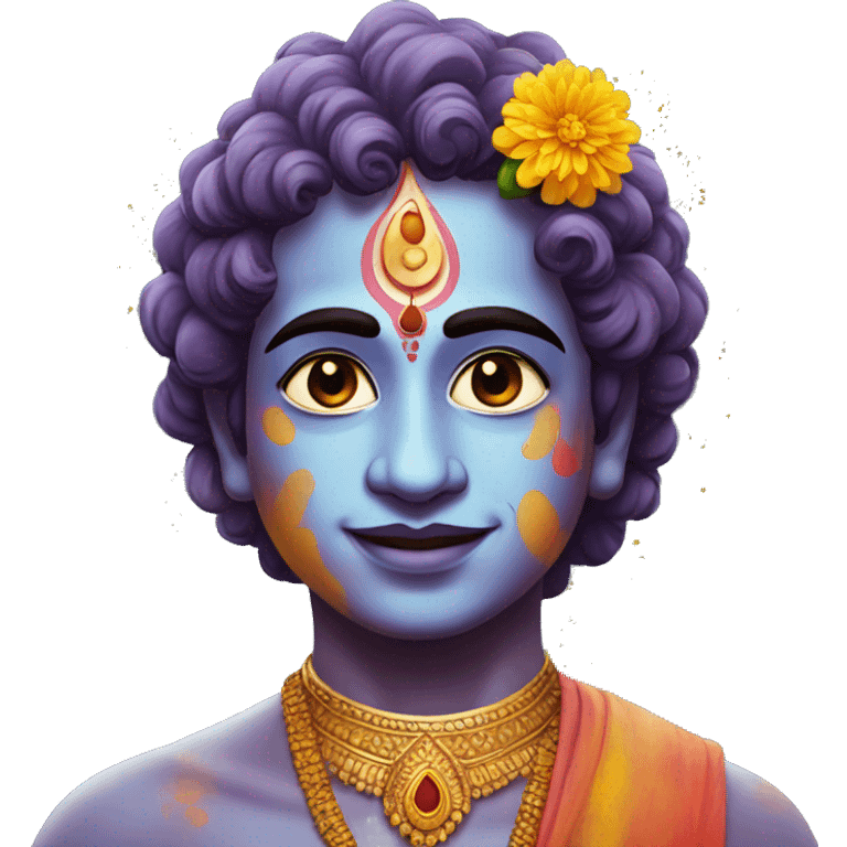 Krishna in holi with gulal on his face emoji