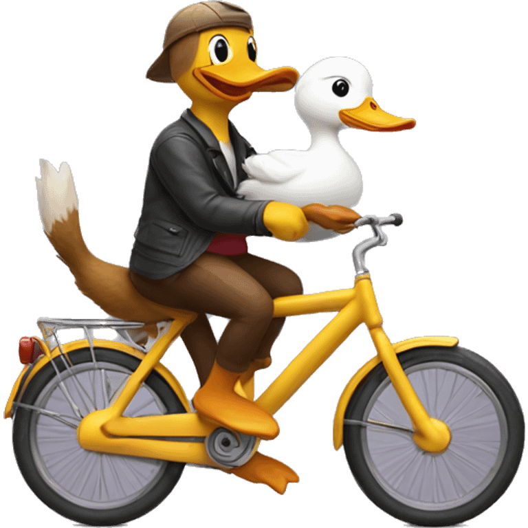 duck and cat riding on a bike emoji