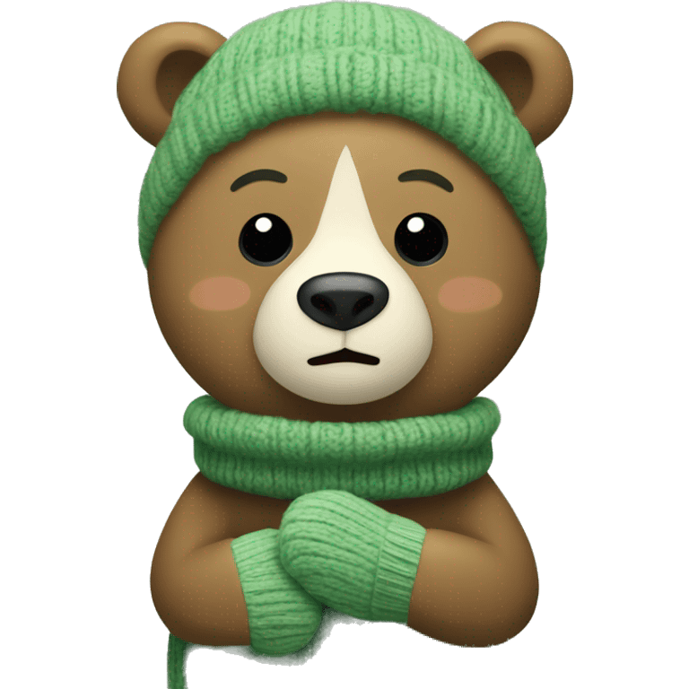 Bear with knitted Sage green mittens emoji