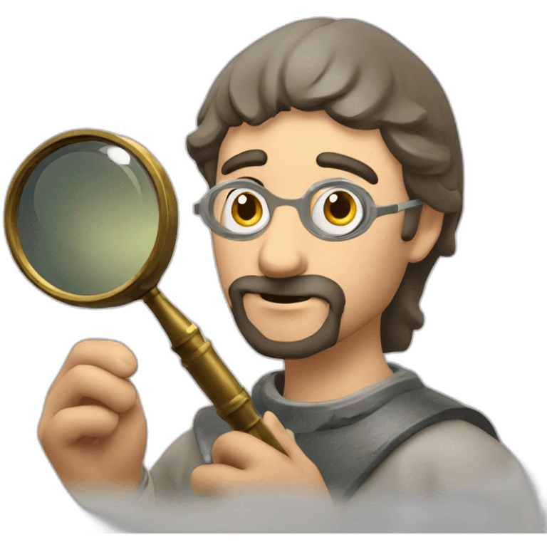 medieval coin collector, looking at a coin with a magnifying lense emoji