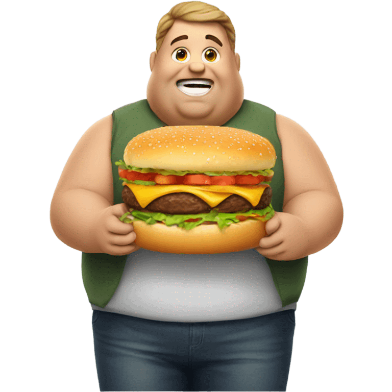 A fat man with a burger emoji