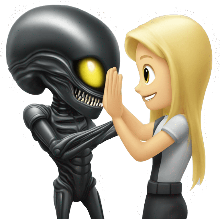 Xenomorph giving high-five to a blonde girl emoji