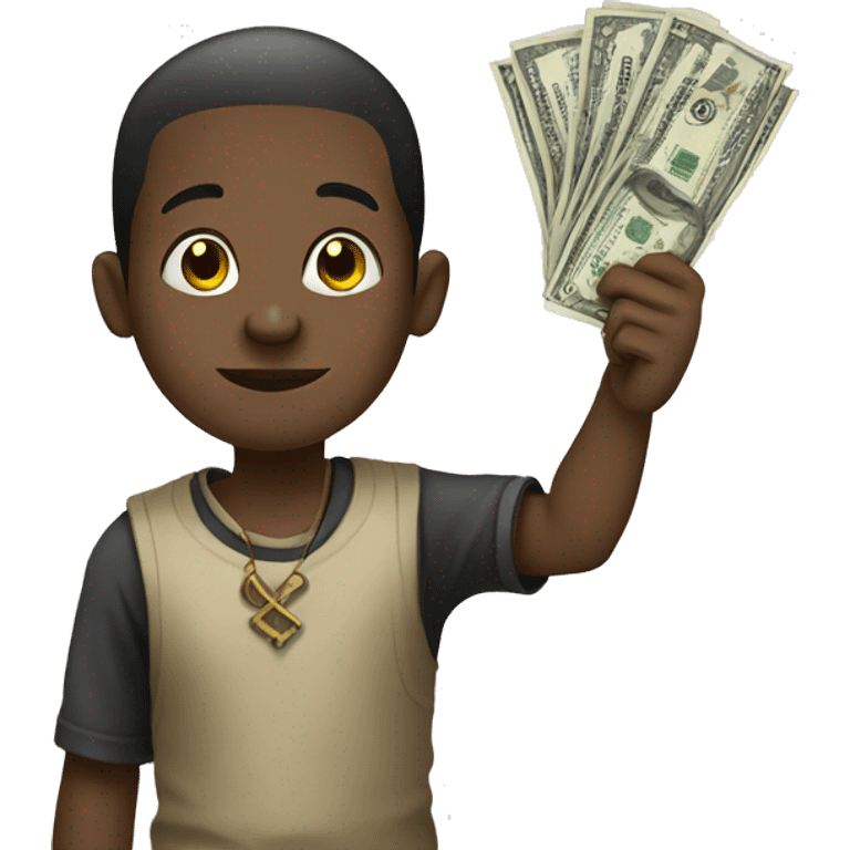 african boy holding dollar sign emoji