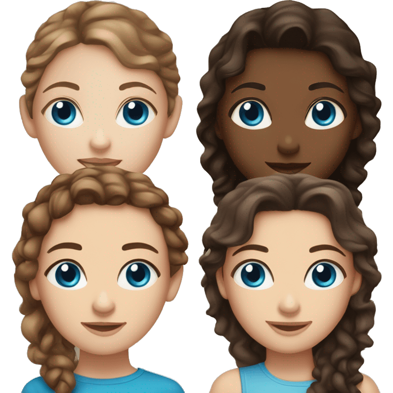 One fair skinned girl with blue eyes and brown curly hair and one fair skinned girl with blue eyes and straight dark brown hair  emoji