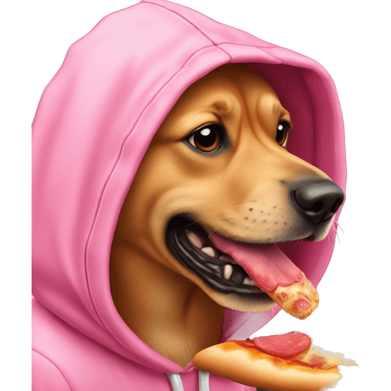 Dog eating pizza with pink hoodie emoji