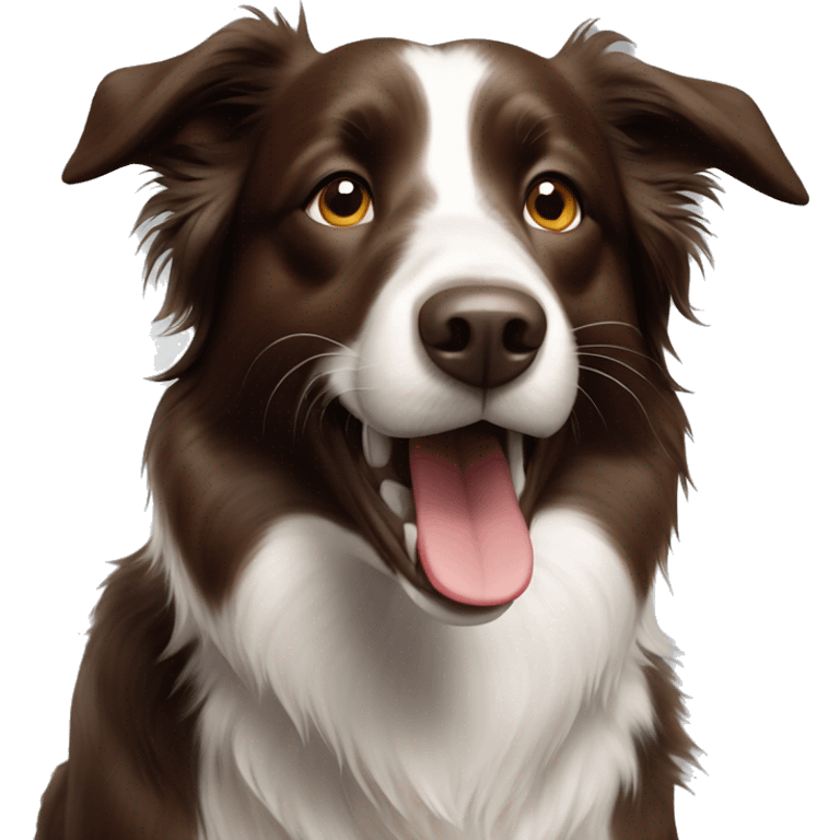 Brown border collie with open mouth emoji