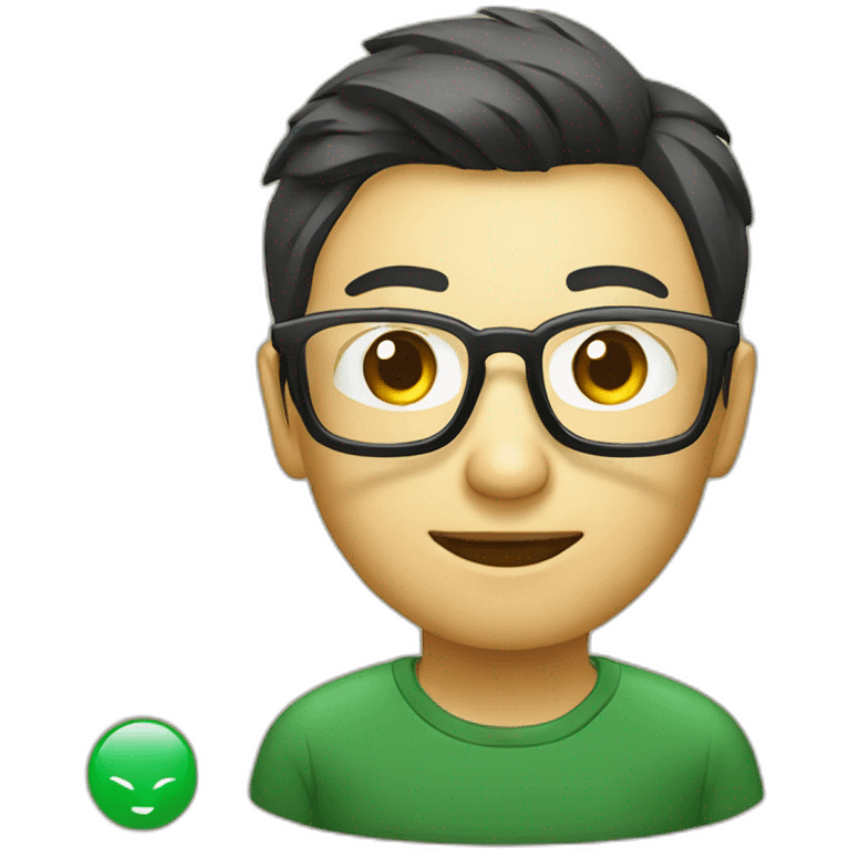 Chinese web developer, with glasses and a Vue.js logo T-shirt emoji