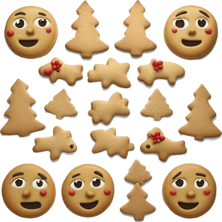 Realistic laying flat on a cookie baking pan , with christmas cookies arranged on it . emoji