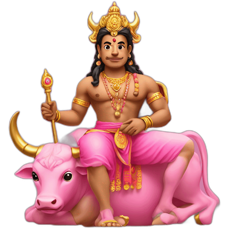 Lord Yamraj sitting on cute pink bull emoji