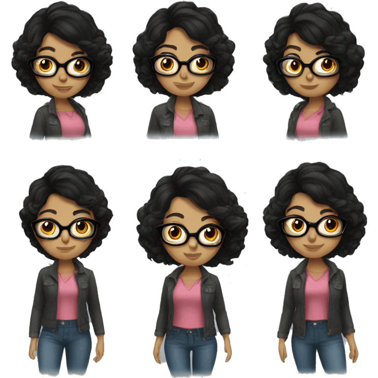 Latina girl with black hair with glasses emoji