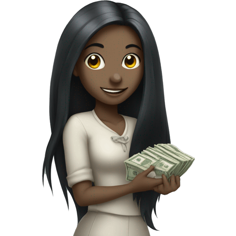 Rat girl with long black hair holding money money emoji