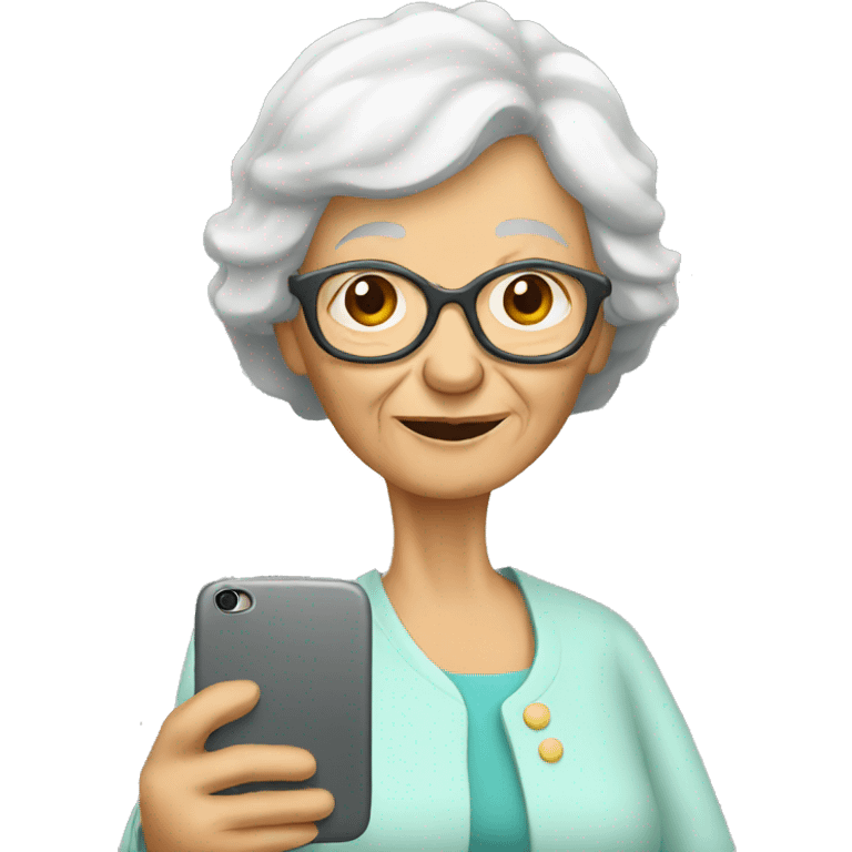 old woman with smartphone emoji