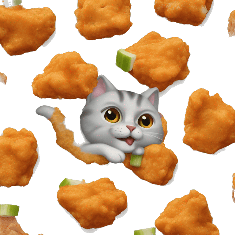 cat eating boneless buffalo wings with ranch and celery emoji