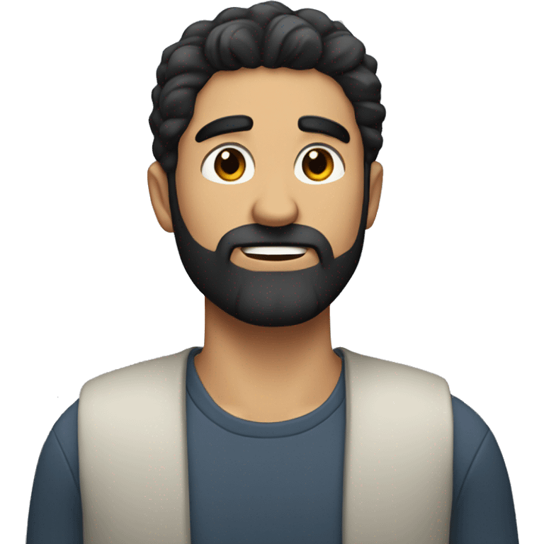 Handsome man with black hair and beard with neck emoji