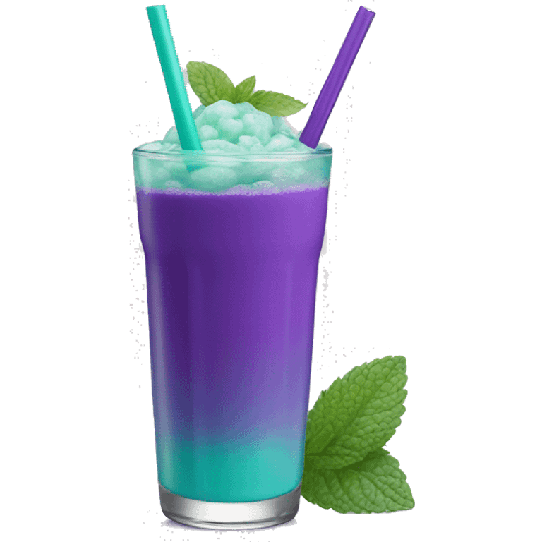 teal and mint color drink, purple straw emoji